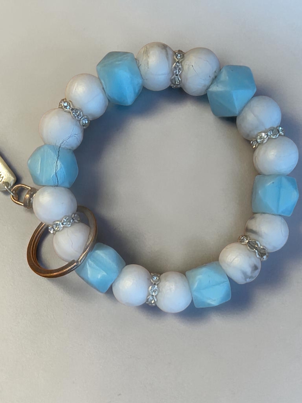 Warrior White & Blue Marble Silicone Bead Keychain Bracelet
​